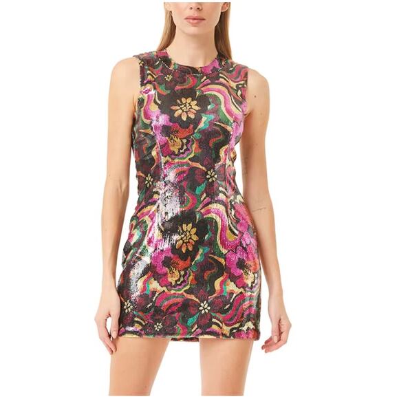 Misa Los Angeles Sequin Mini Dress Size: XS Psychodelic Floral Grove - Picture 1 of 5